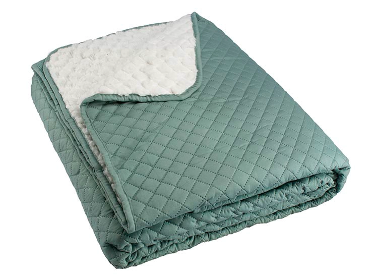 CUBRECAMA QUILT ANDES 2 PLAZAS VERDE SHERPA LISO - 2