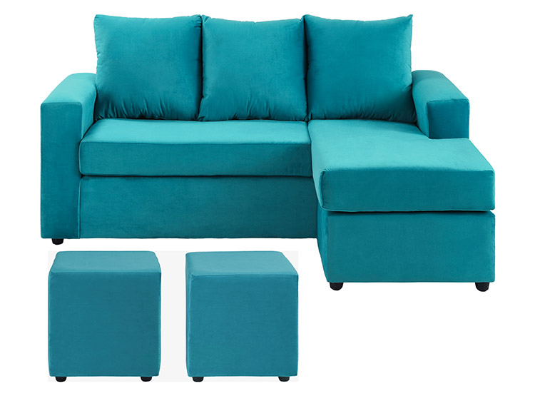 JUEGO DE LIVING BODEVIR SOFA SOFT SECCIONAL FELPA + 2 POUFS