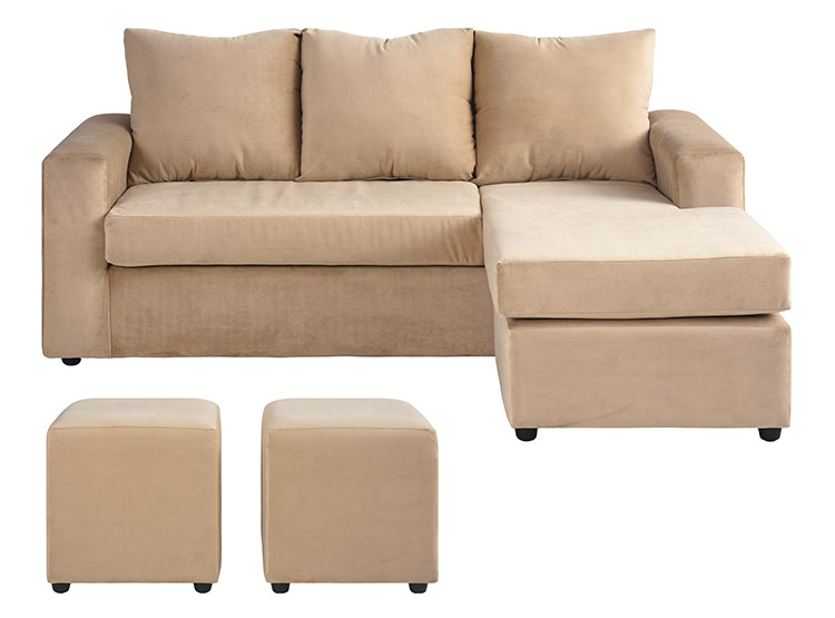 JUEGO DE LIVING BODEVIR SOFA SOFT SECCIONAL FELPA + 2 POUFS