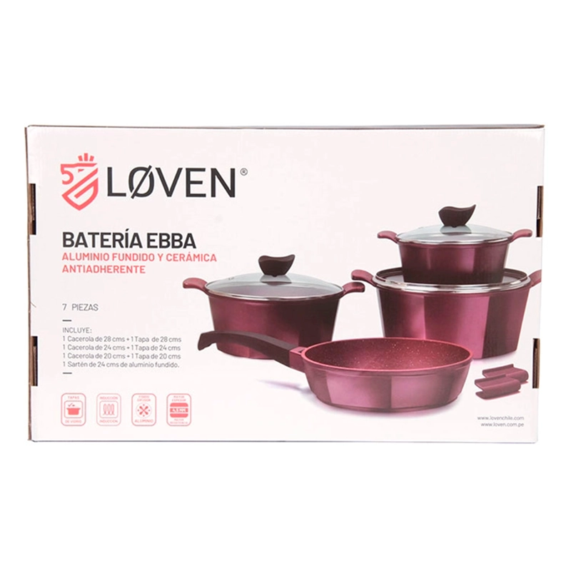 BATERÍA DE COCINA LOVEN EBBA BURGUNDY BURDEO 7 PIEZAS - 6
