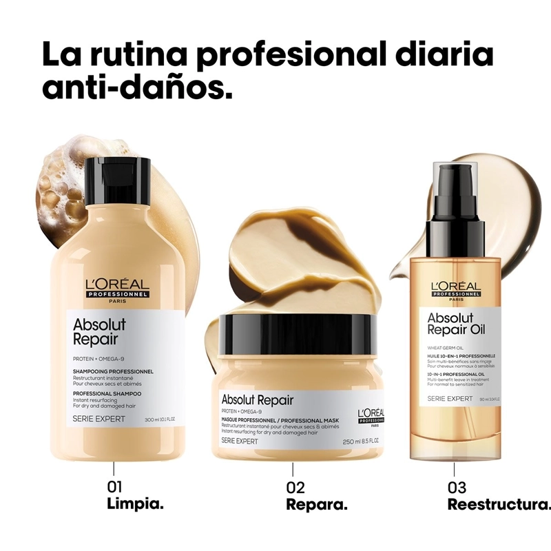 ACEITE LORÉAL PROFESSIONNEL REPARACIÓN CABELLO DAÑADO ABSOLUT REPAIR 90 ML - 6