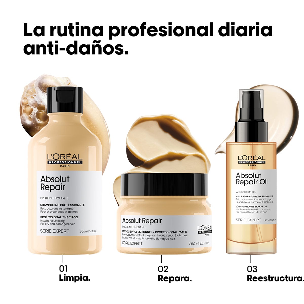 SHAMPOO LOREAL PROFESSIONNEL REPARACIÓN PROFUNDA ABSOLUT REPAIR SERIE EXPERT 500 ML - 5