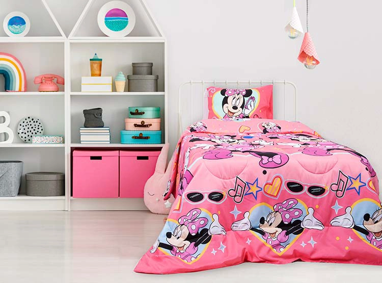 PLUMÓN MASHINI MINNIE DISNEY SWEET 1.5 PLAZAS ROSADO ESTAMPADO - 1