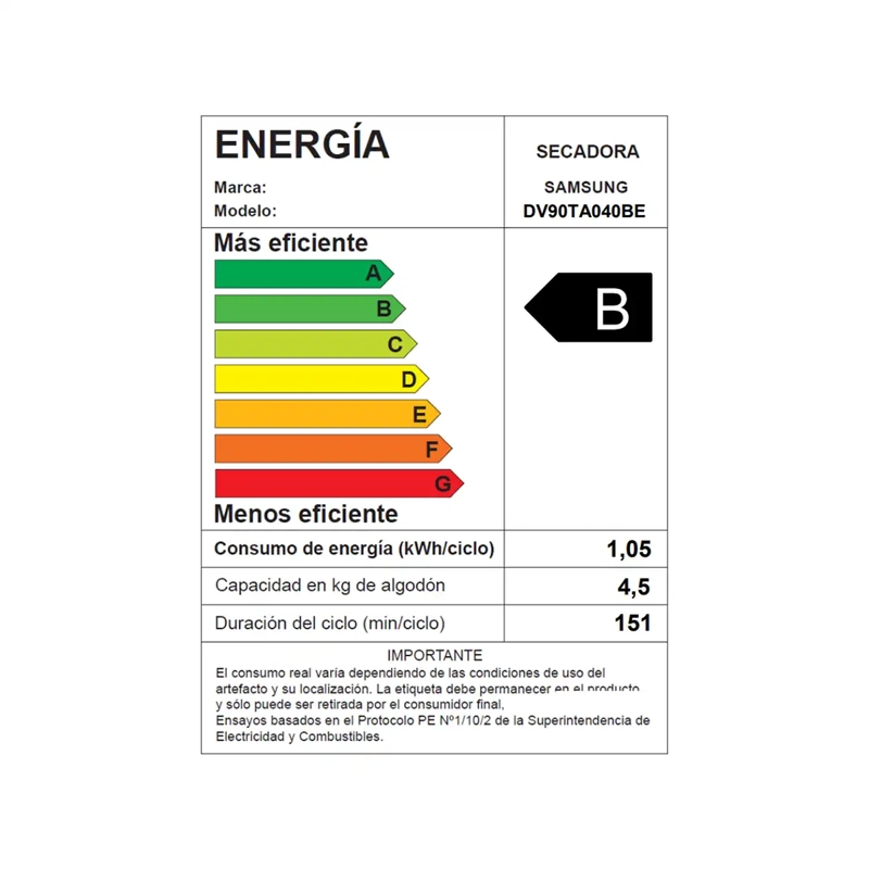 SECADORA DE ROPA BOMBA DE CALOR SAMSUNG DV90TA040BE 9KG BLANCO - 9