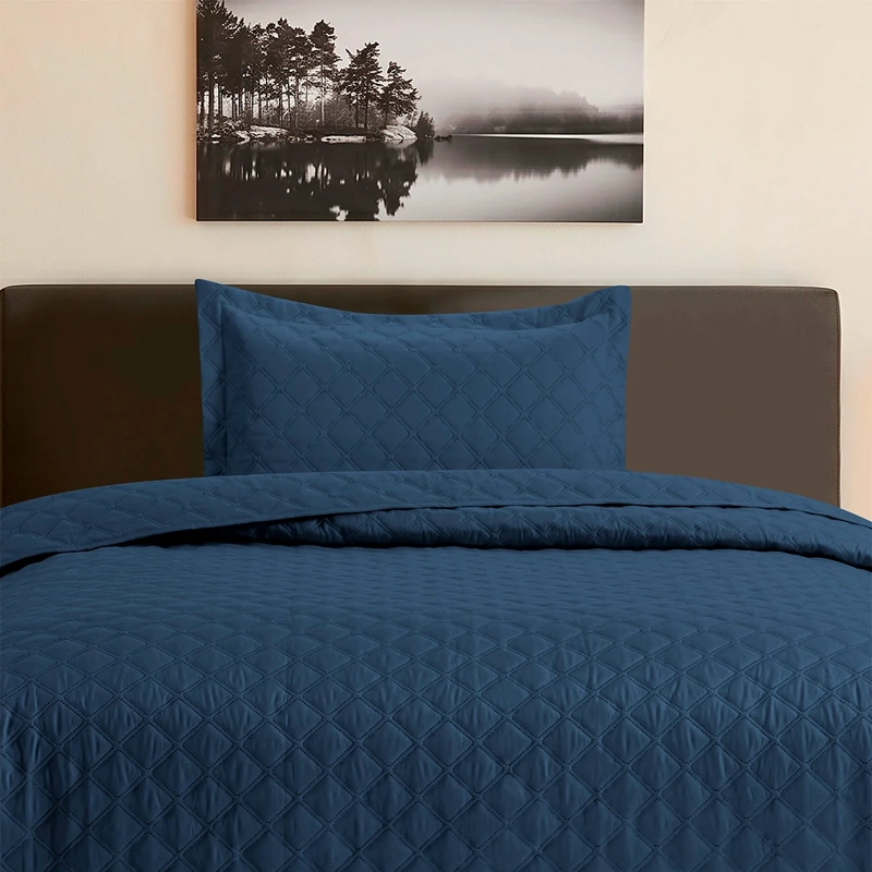 CUBRECAMA QUILT ANDES 1.5 PLAZAS AZUL LISO - 1