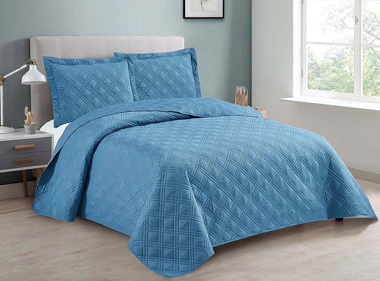 CUBRECAMA QUILT ANDES 2 PLAZAS AZUL LISO - 1