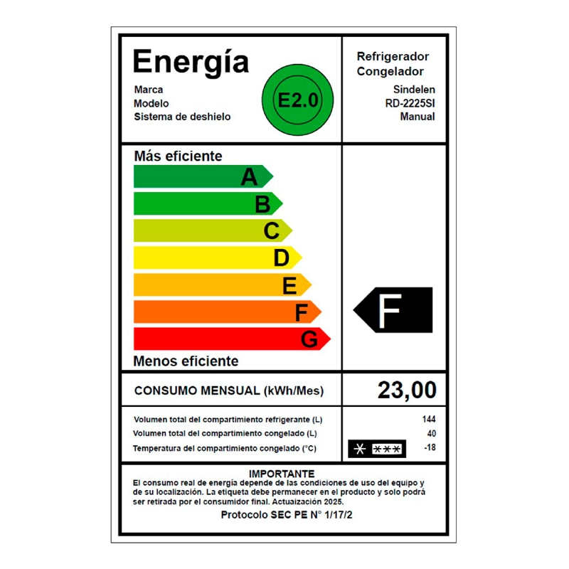REFRIGERADOR BOTTOM FREEZER SINDELEN RD-2225 183L PLATA - 7