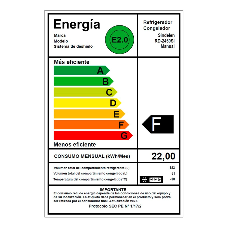 REFRIGERADOR BOTTOM FREEZER SINDELEN RD-2450 244L FRÍO DIRECTO PLATA - 6
