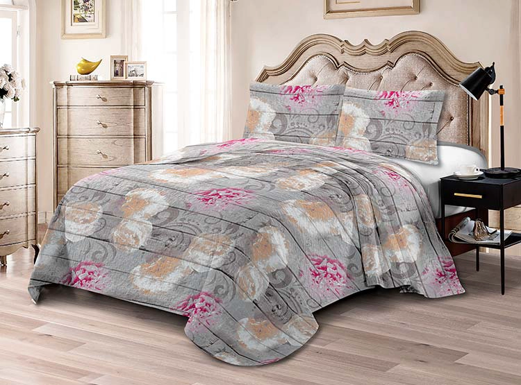 CUBRECAMA QUILT ILLUSIONS 1.5 PLAZAS GRIS ESTAMPADO RIENZA - 1