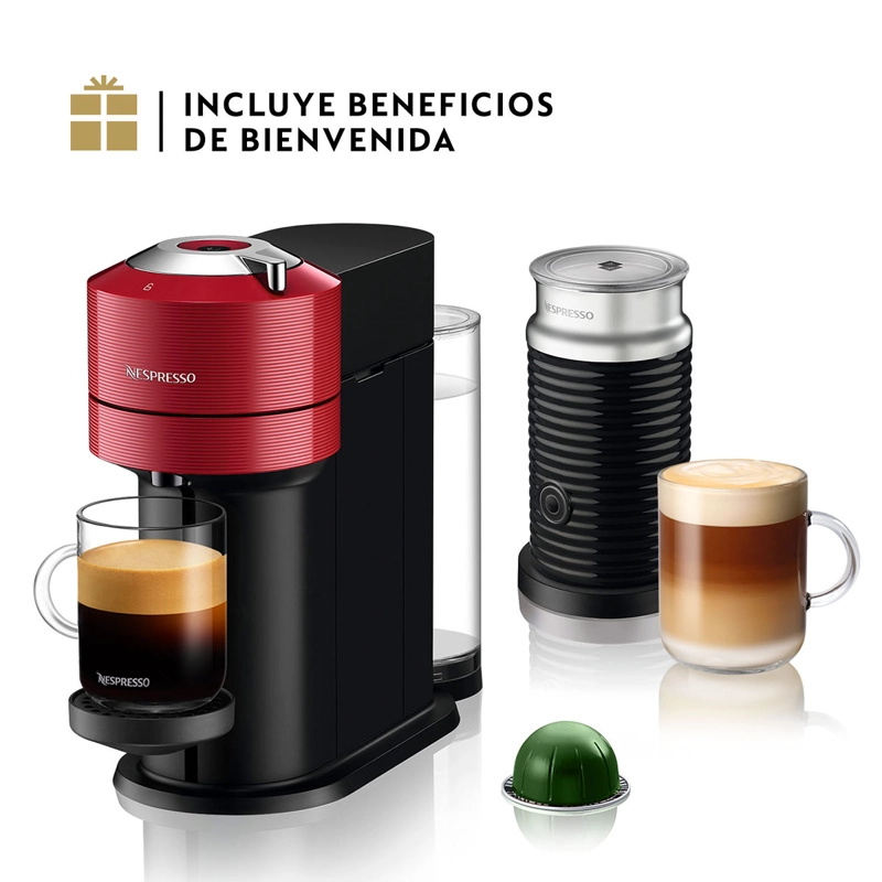 CAFETERA NESPRESSO CÁPSULA VERTUO NEXT ROJO + ESPUMADOR DE LECHE AEROCCINO 3 - 1