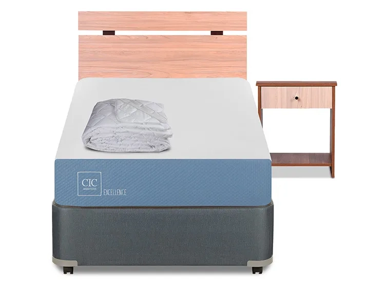 JUEGO DE DORMITORIO CIC CAMA BOX AMERICANO EXCELLENCE 1 PLAZA + SET OLMO + ALMOHADAS + PLUMON - 1