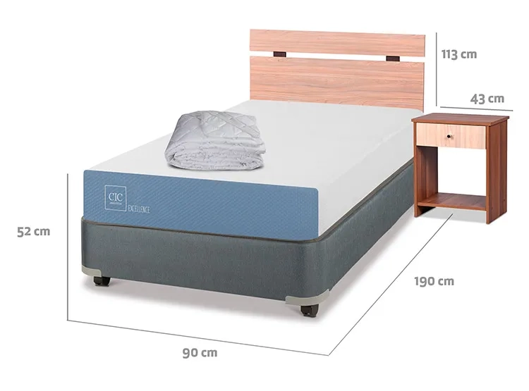 JUEGO DE DORMITORIO CIC CAMA BOX AMERICANO EXCELLENCE 1 PLAZA + SET OLMO + ALMOHADAS + PLUMON - 3