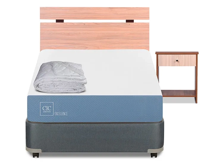 JUEGO DE DORMITORIO CIC CAMA BOX AMERICANO EXCELLENCE 1.5 PLAZAS + SET OLMO + PLUMON - 1