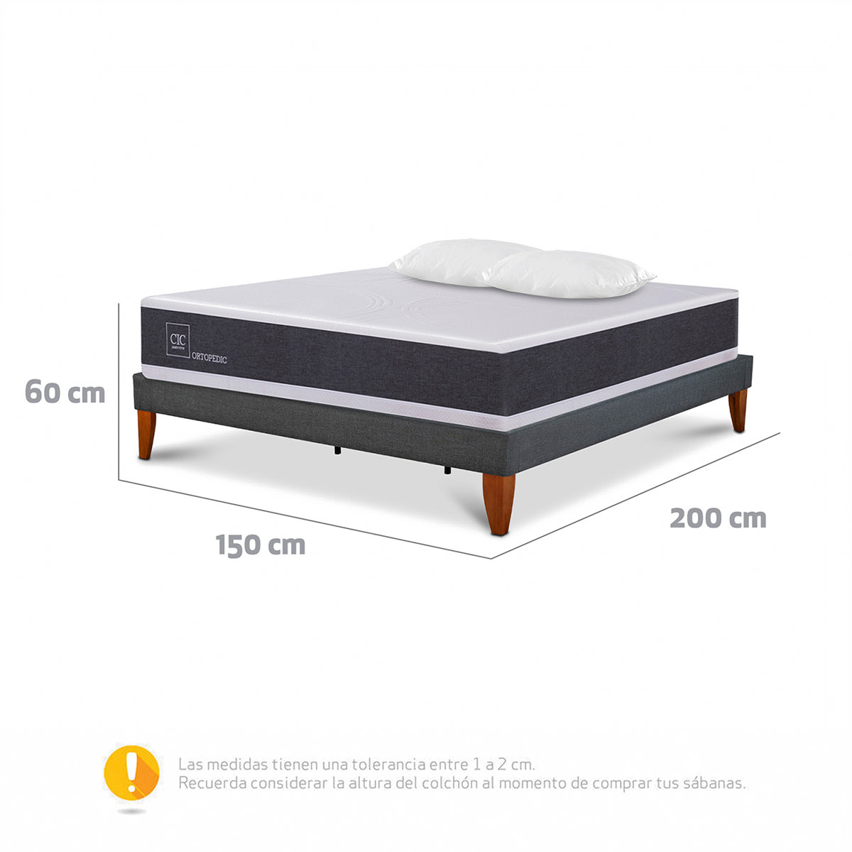 JUEGO DE DORMITORIO CIC CAMA EUROPEA NEW ORTOPEDIC CURVE 2 PLAZAS + ALMOHADAS - 11