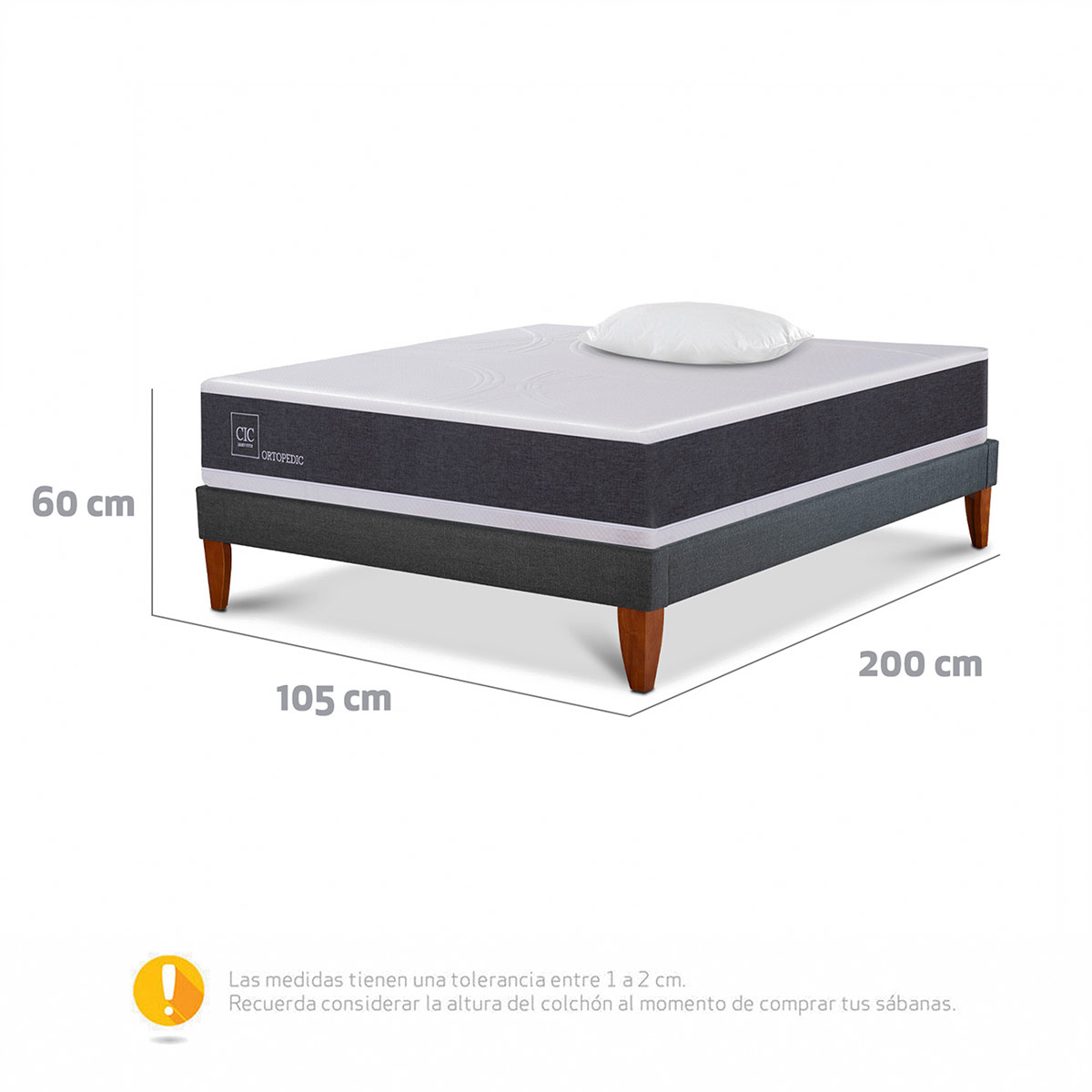 JUEGO DE DORMITORIO CIC CAMA EUROPEA CURVE NEW ORTOPEDIC 1.5 PLAZAS + ALMOHADA - 11