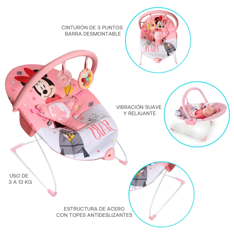 SILLA NIDO VIBRACIÓN MINNIE MOUSE BARRA DE JUGUETES DISNEY - 3