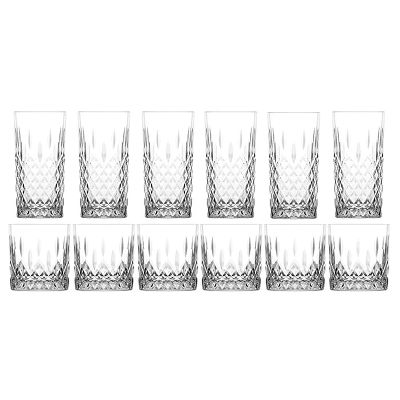 SET 12 VASOS RIPLEY HOME ALTOS BAJOS VIDRIO TRANSPARENTE - 1