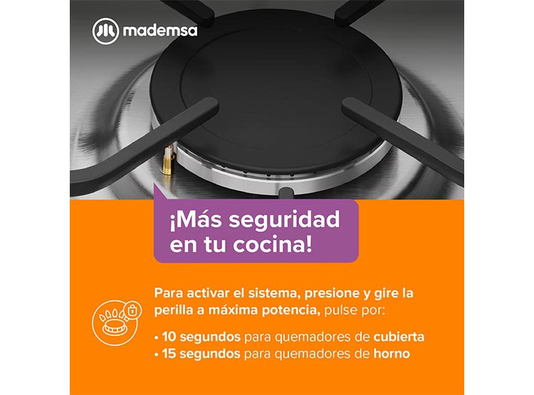 COCINA A GAS MADEMSA MV120 T 4 PLATOS NEGRO - 6