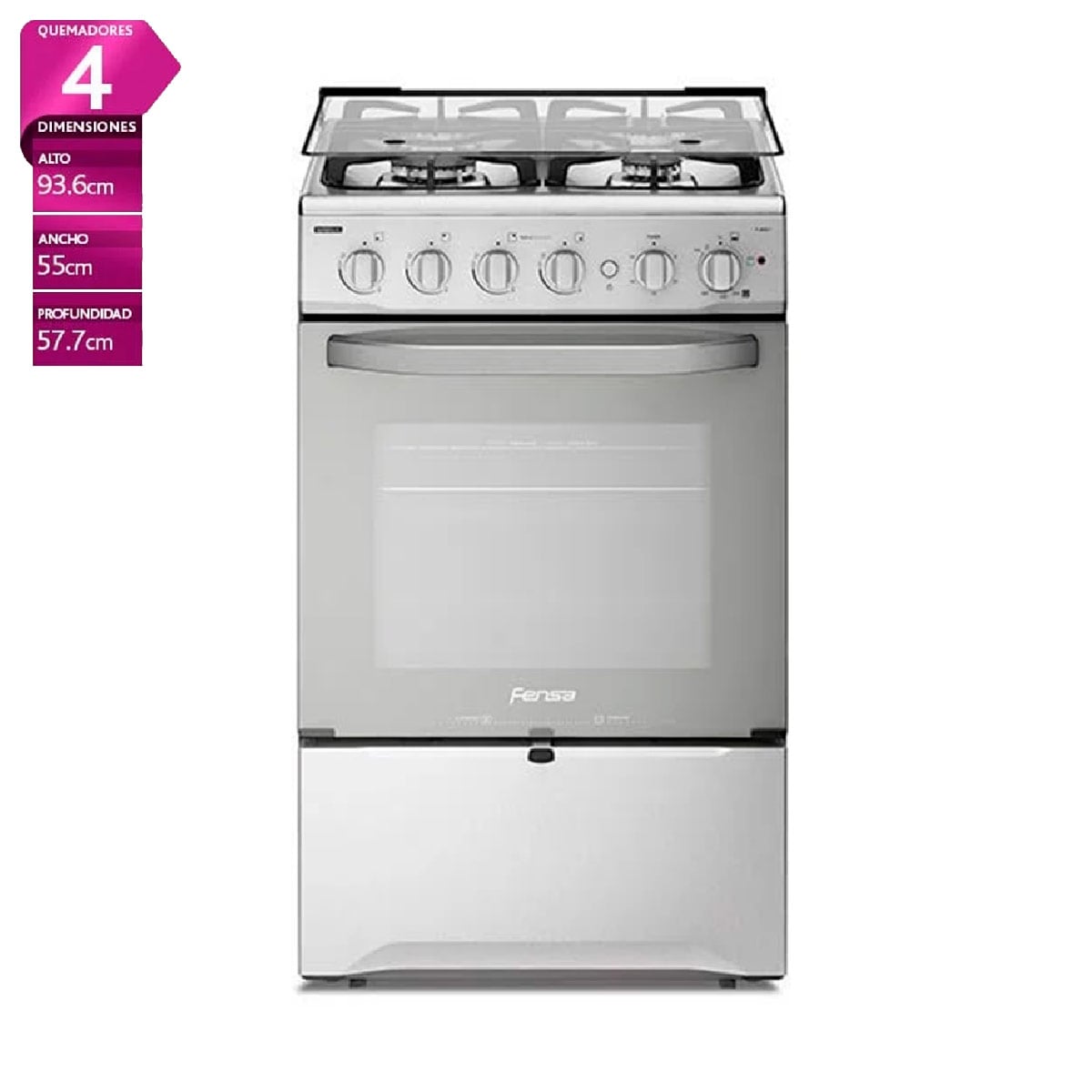 COCINA A GAS FENSA F2808 T 4 PLATOS GRILL GRIS