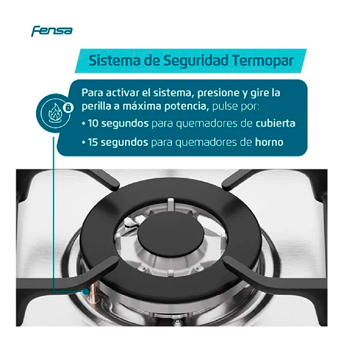 COCINA A GAS FENSA F2808 T 4 PLATOS GRILL GRIS - 8