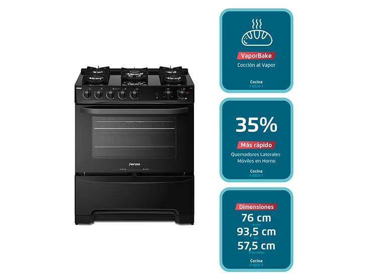 COCINA A GAS FENSA F6500 T 5 PLATOS GRILL NEGRO - 7