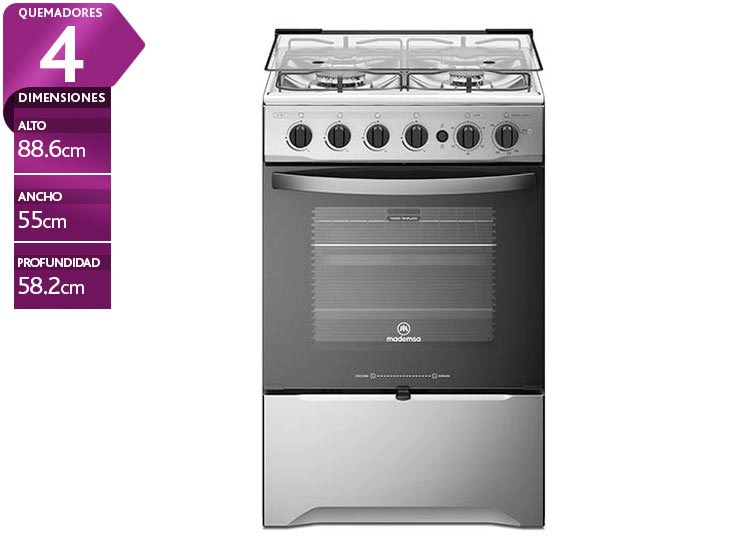 COCINA A GAS MADEMSA M785 T 4 PLATOS GRILL ACERO