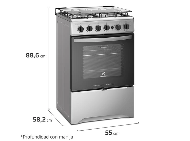 COCINA A GAS MADEMSA M785 T 4 PLATOS GRILL ACERO - 2