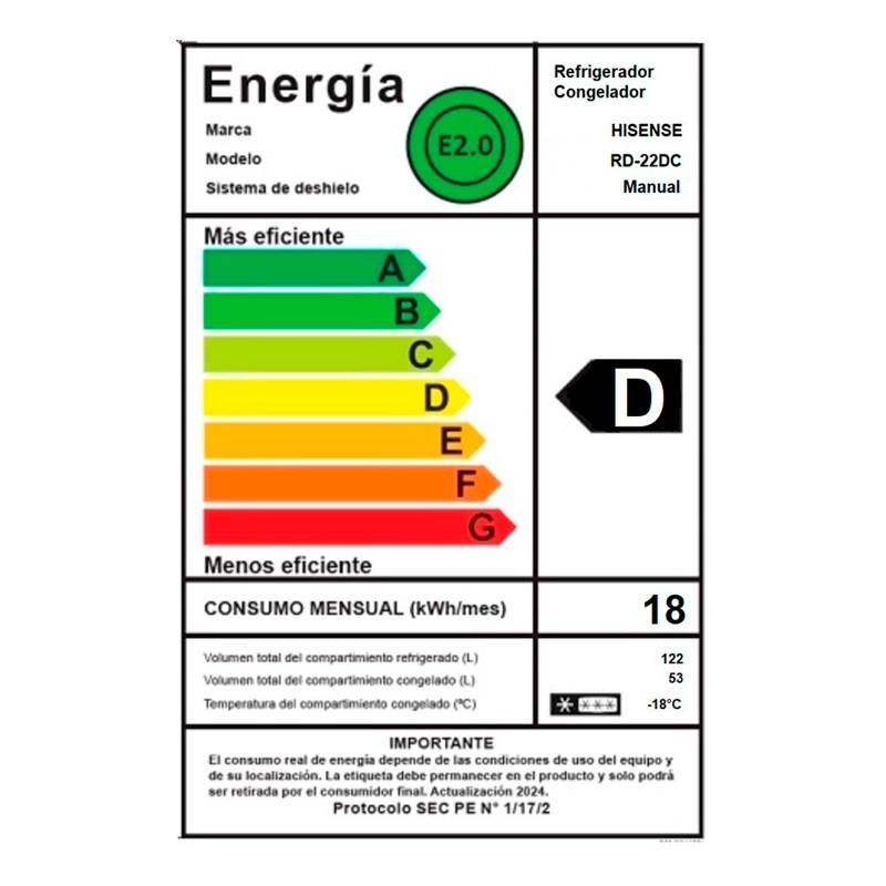 REFRIGERADOR BOTTOM FREEZER HISENSE RD-22DC 165L FRIO DIRECTO ACERO - 13