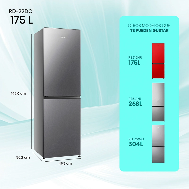 REFRIGERADOR BOTTOM FREEZER HISENSE RD-22DC 165L FRIO DIRECTO ACERO - 3