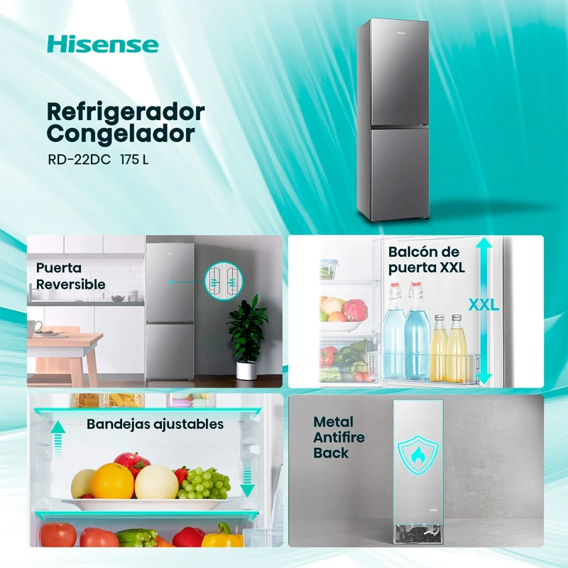 REFRIGERADOR BOTTOM FREEZER HISENSE RD-22DC 165L FRIO DIRECTO ACERO - 4