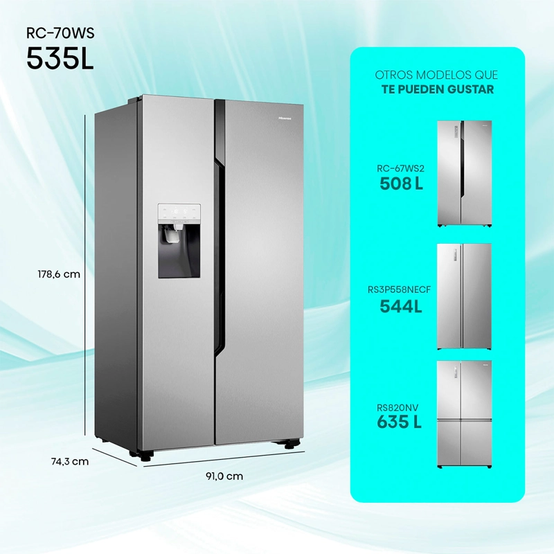 REFRIGERADOR SIDE BY SIDE HISENSE RC-70WS 535L NO FROST ACERO - 3