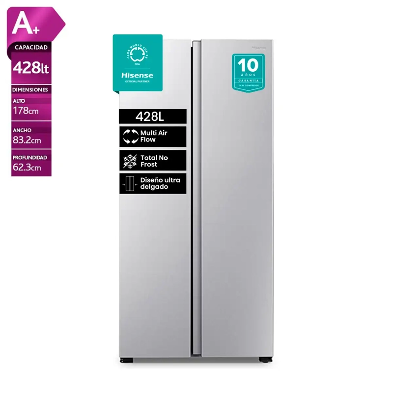 REFRIGERADOR SIDE BY SIDE HISENSE RC-56WS 428L NO FROST ACERO - 1