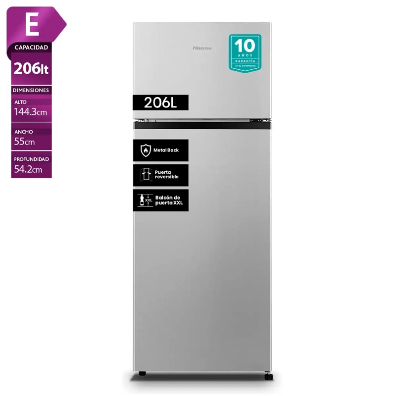 REFRIGERADOR TOP FREEZER HISENSE RD-27DR 205L FRIO DIRECTO PLATA