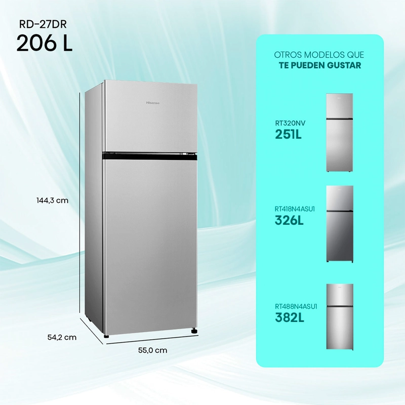 REFRIGERADOR TOP FREEZER HISENSE RD-27DR 205L FRIO DIRECTO PLATA - 3