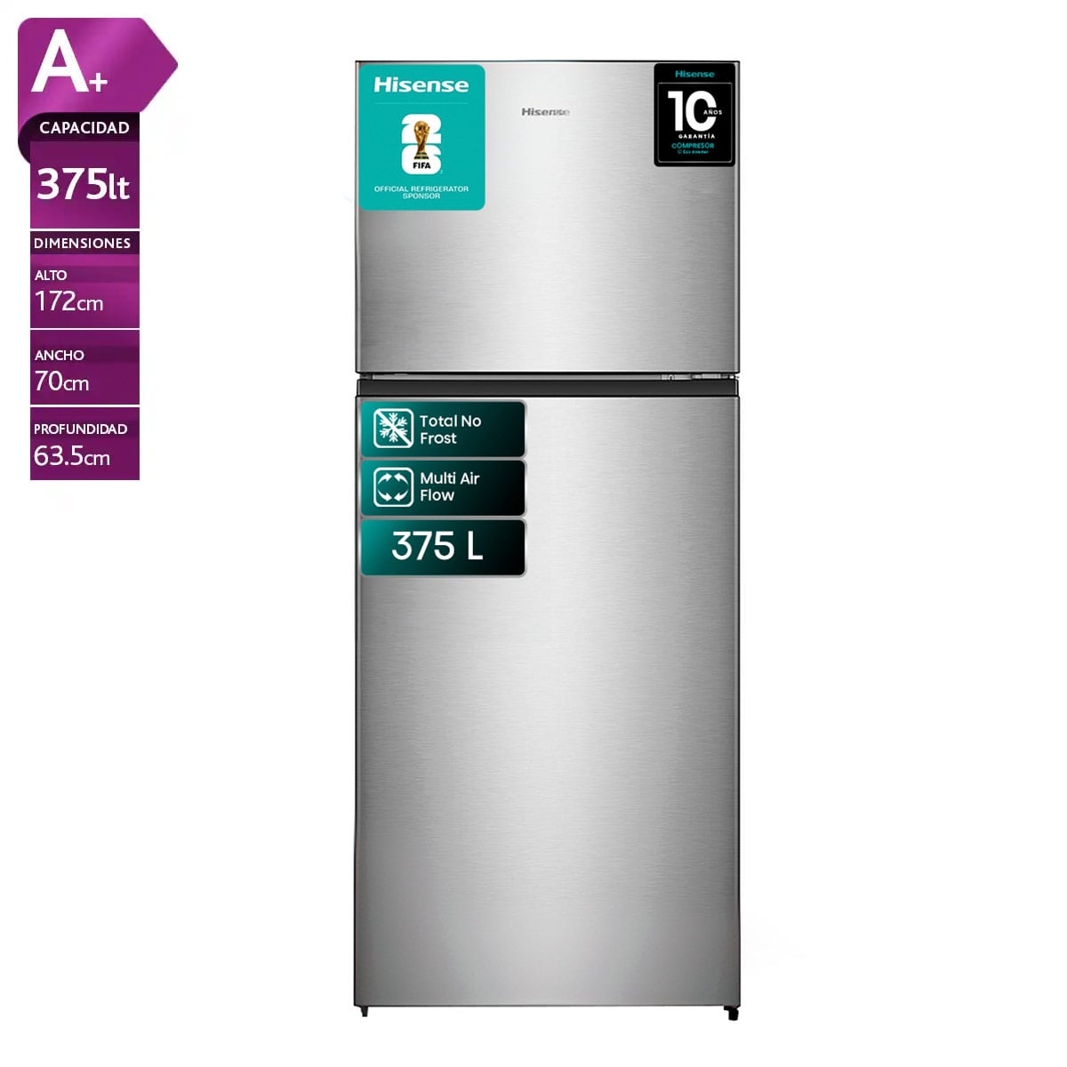 REFRIGERADOR TOP FREEZER HISENSE RD-49WRD 375L NO FROST PLATA - 1