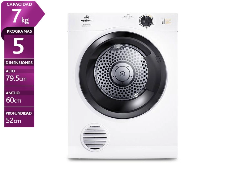 SECADORA DE ROPA POR VENTILACIÓN MADEMSA 7D BZG 7KG BLANCO - 1