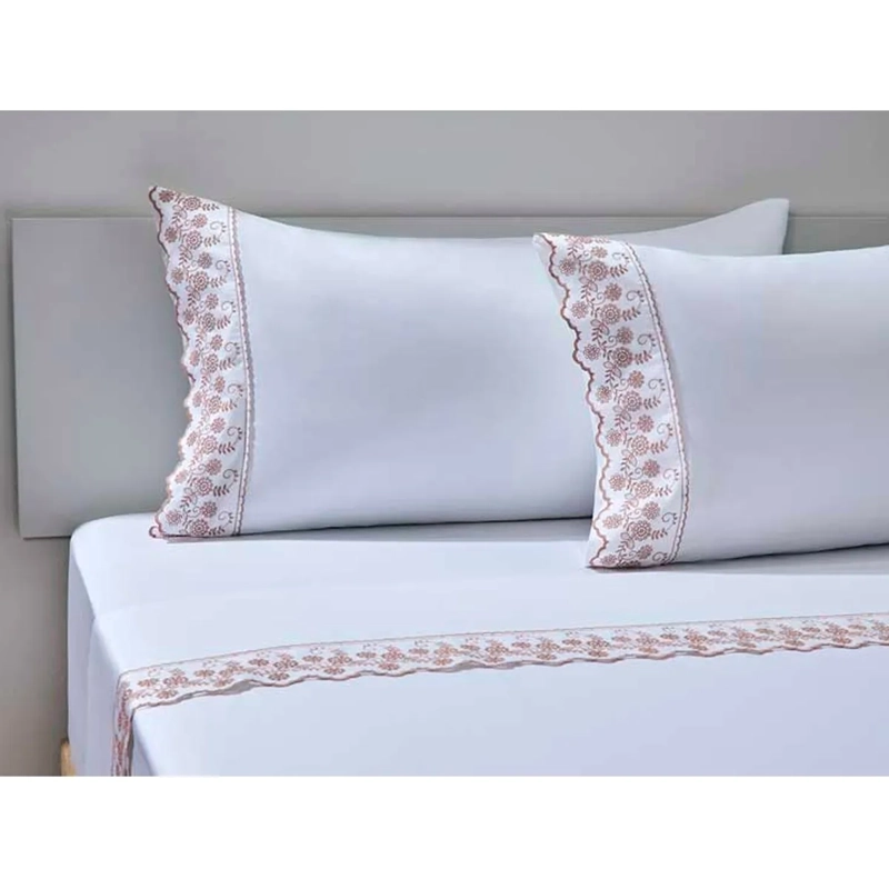 JUEGO DE SÁBANAS RIPLEY HOME KING 180 HILOS ALGODÓN ROSADO BRODERIÉ - 1