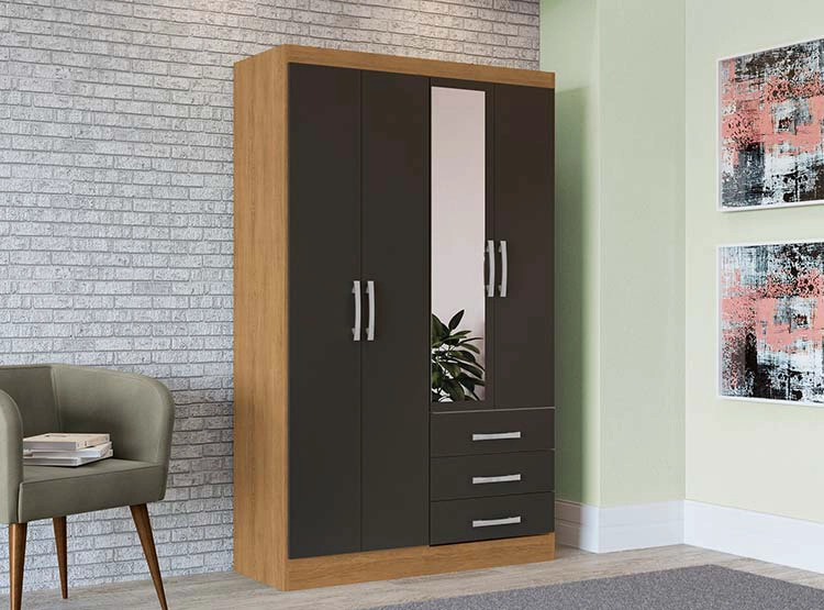 CLOSET YARDAS FREIJO S484 4 PUERTAS 3 CAJONES NEGRO MATE - 6