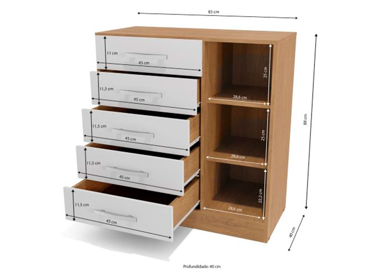 CÓMODA YARDAS FREIJO S265 1 PUERTA 5 CAJONES BLANCO - 5
