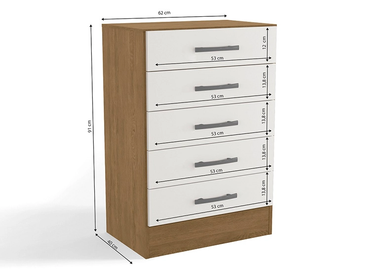 CÓMODA YARDAS FREIJO S215 5 CAJONES BLANCO - 3