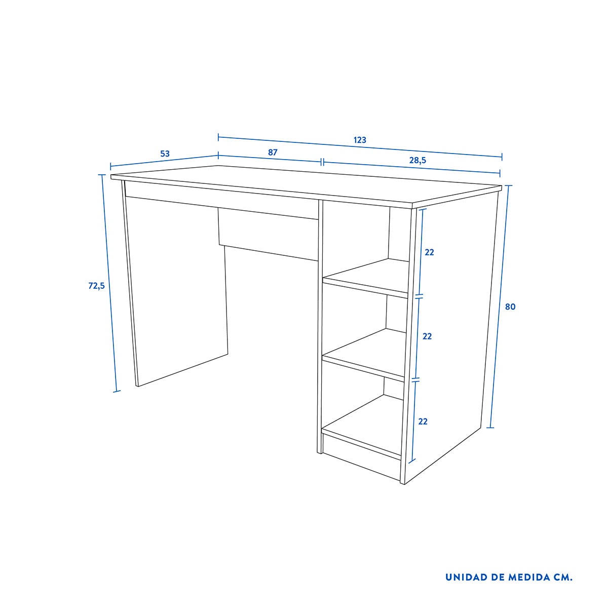 ESCRITORIO CIC 2 REPISAS 123X53X80 CM BLANCO - 3
