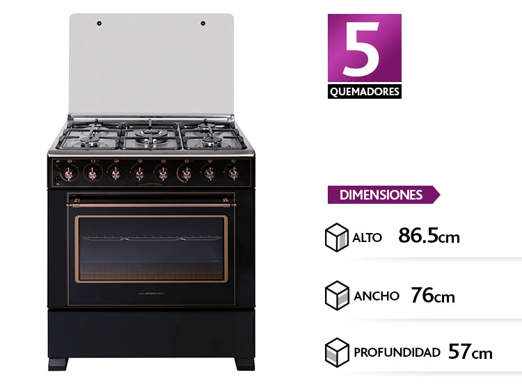 COCINA A GAS SINDELEN CH-8850RD 5 PLATOS NEGRO