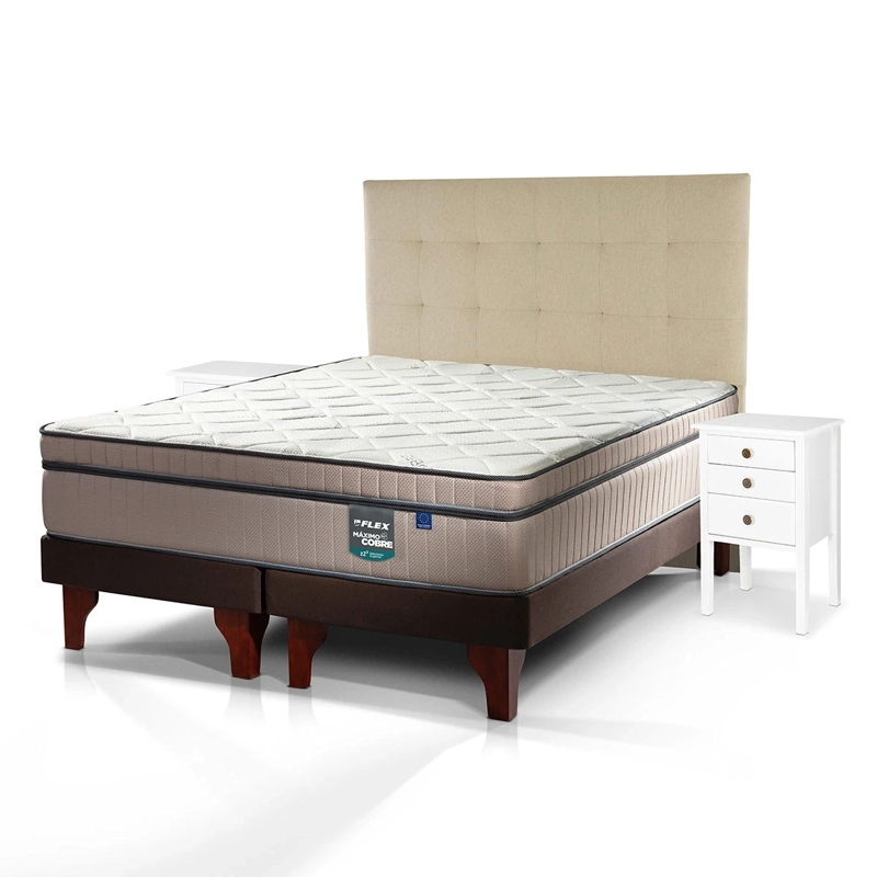 JUEGO DE DORMITORIO FLEX CAMA EUROPEA MÁXIMO COBRE BD 2 PLAZAS + RESPALDO DESIGN CRUDO + VELADORES ROMA - 3