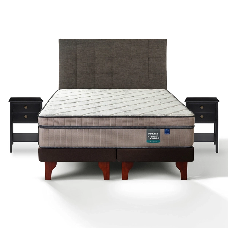 JUEGO DE DORMITORIO FLEX CAMA EUROPEA MÁXIMO COBRE BD 2 PLAZAS + RESPALDO DESIGN GRAFITO + VELADORES ROVER - 2