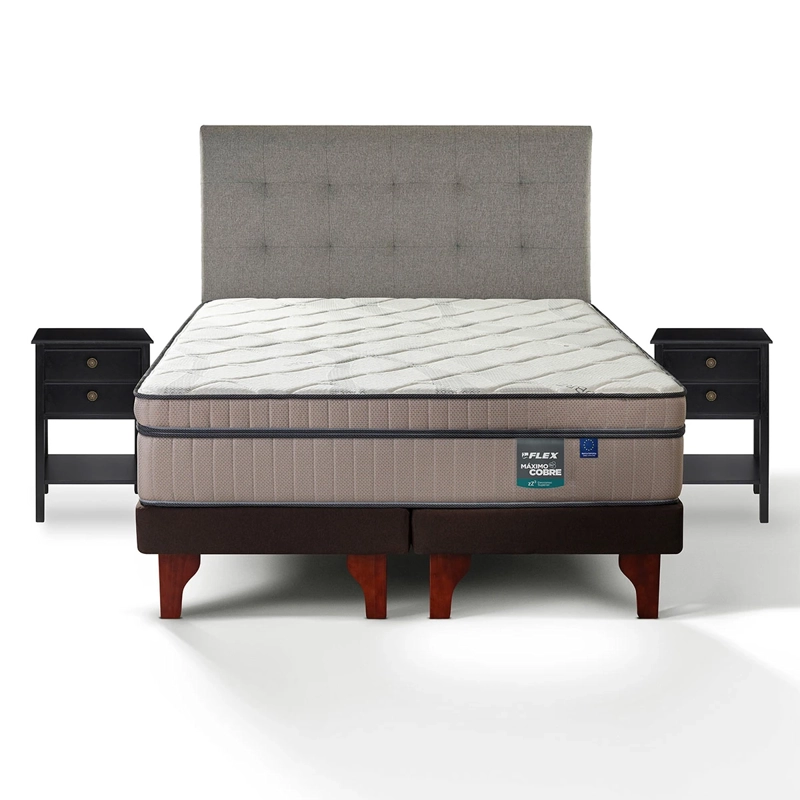 JUEGO DE DORMITORIO FLEX CAMA EUROPEA MÁXIMO COBRE BD 2 PLAZAS + RESPALDO DESIGN GRIS + VELADORES ROVER - 2