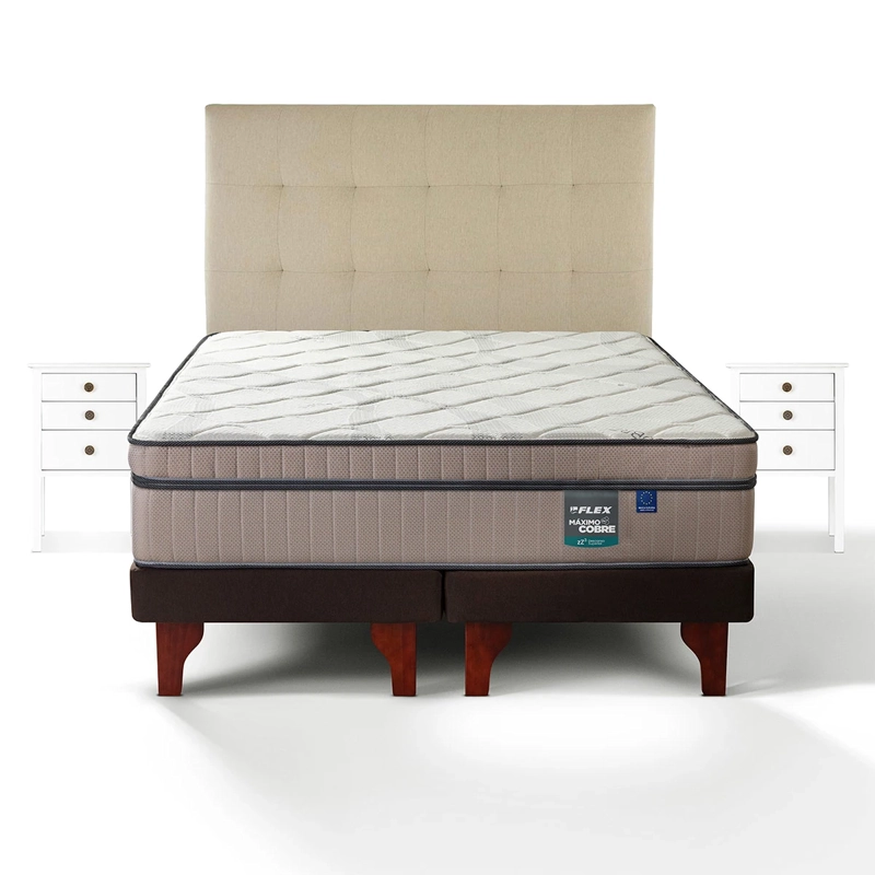 JUEGO DE DORMITORIO FLEX CAMA EUROPEA MÁXIMO COBRE KING + RESPALDO DESIGN CRUDO + VELADORES ROMA - 2