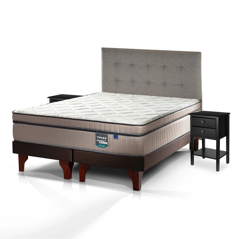 JUEGO DE DORMITORIO FLEX CAMA EUROPEA MÁXIMO COBRE KING + RESPALDO DESIGN GRIS + VELADORES ROVER - 3