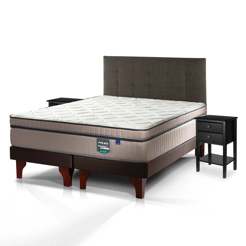 JUEGO DE DORMITORIO FLEX CAMA EUROPEA MÁXIMO COBRE SÚPER KING + RESPALDO DESIGN GRAFITO + VELADORES ROVER - 3