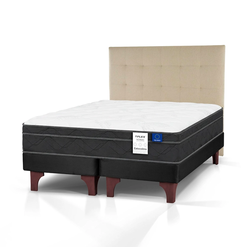 JUEGO DE DORMITORIO FLEX CAMA EUROPEA ESTOCOLMO BD 2 PLAZAS + RESPALDO DESIGN CRUDO - 1
