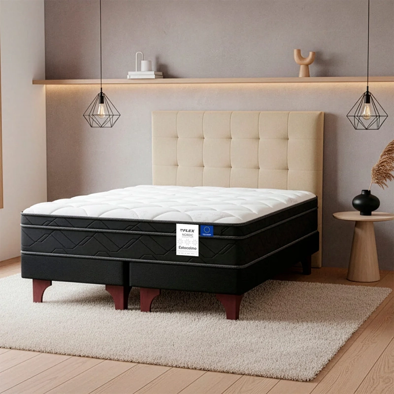 JUEGO DE DORMITORIO FLEX CAMA EUROPEA ESTOCOLMO BD 2 PLAZAS + RESPALDO DESIGN CRUDO - 5